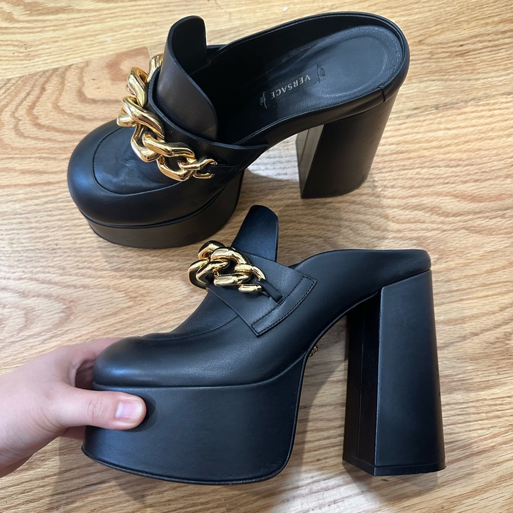 VERSACE Leather Medusa Chain Chunky Platform Loafers Versace Loafers